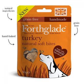8 x 90g Forthglade Dog Hand Baked Grain Free Soft Bite Treats Turkey With Botanicals